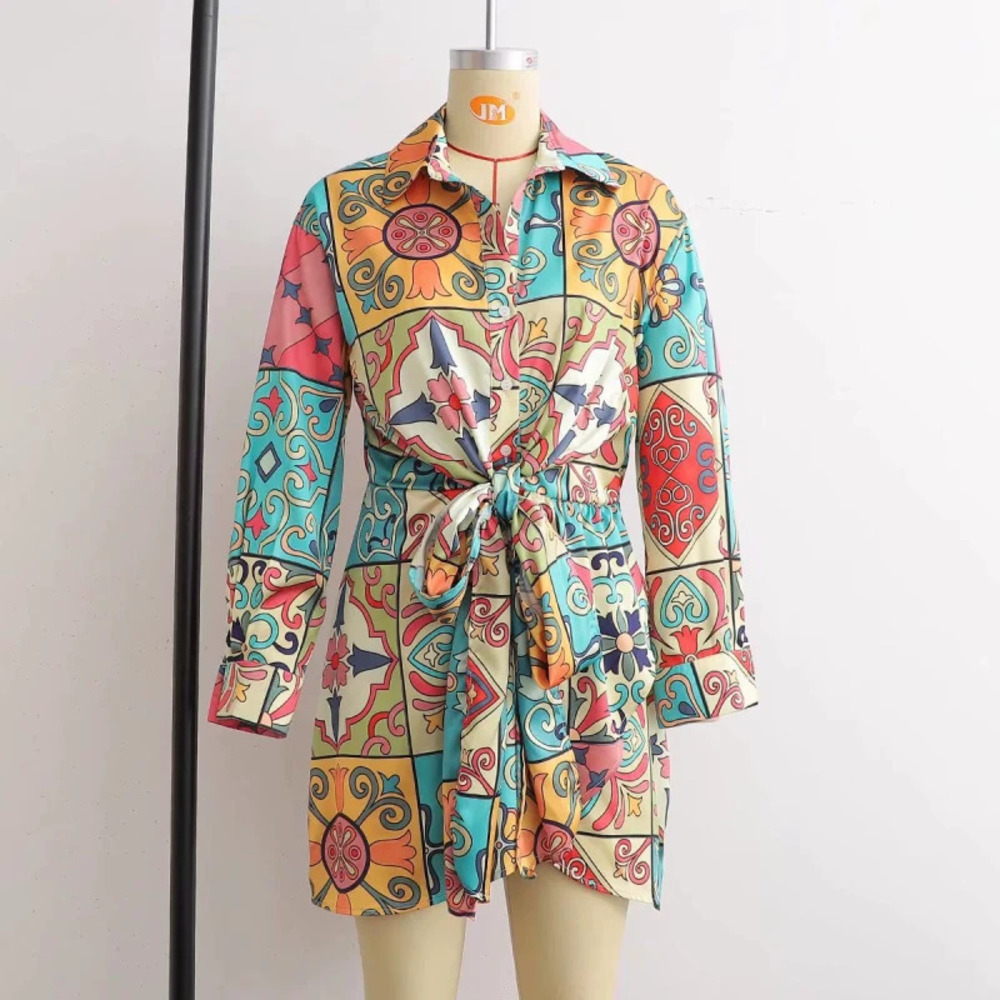 Long Sleeve Satin Tie Knot Dress